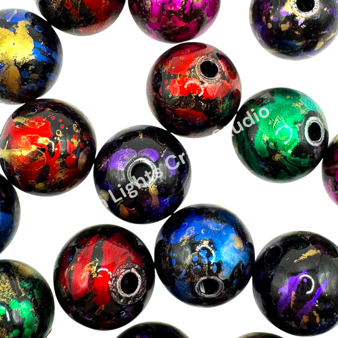 Chrome Looking Art Deco Printed Acrylic 16mm Bead Mix - 20 Piece Mix