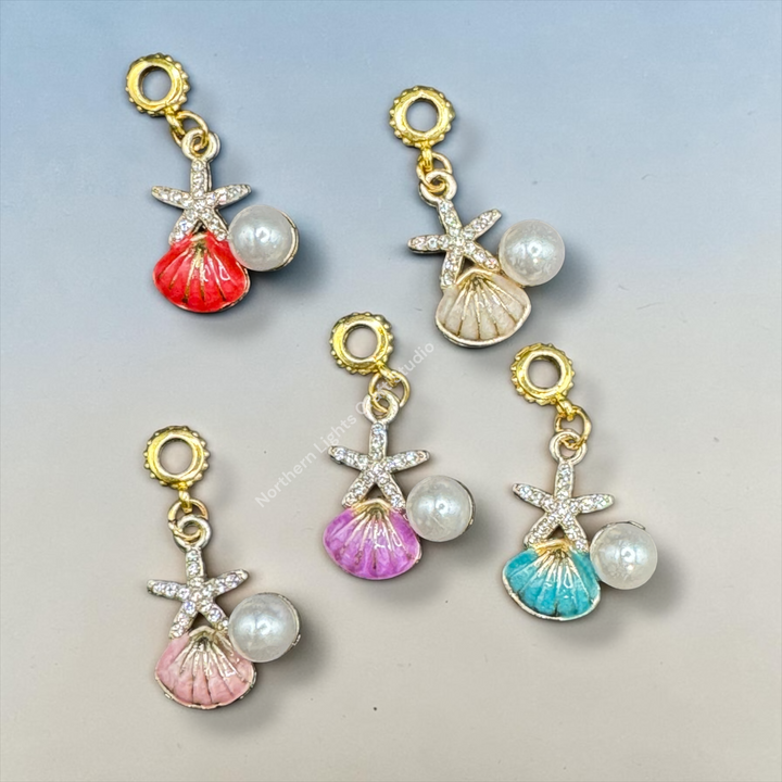 Seashell and Pearl Bail Bead with Attached Dangle - 5pc.