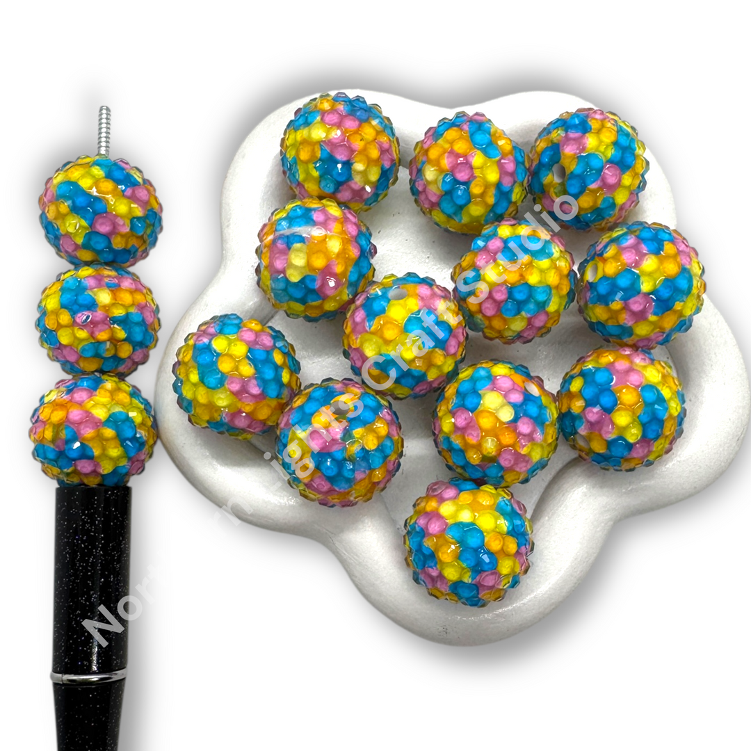 Ocean Sunset 20mm Acrylic Rhinestone Bubblegum Beads - 10pc.