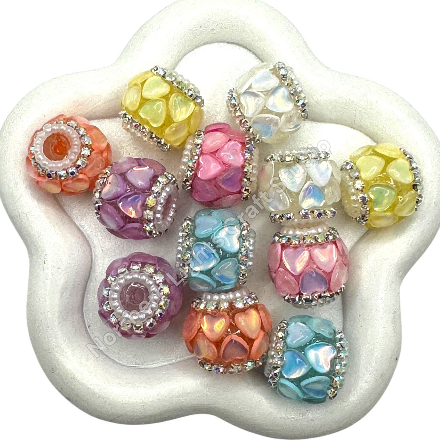 Pastel Color Opaque Heart Fancy Beads -6pc. Mix