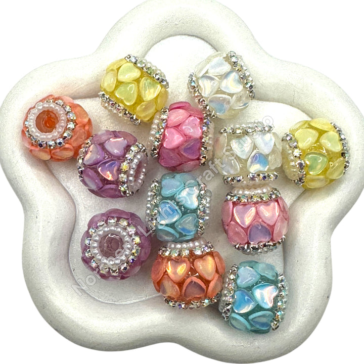 Pastel Color Opaque Heart Fancy Beads -6pc. Mix