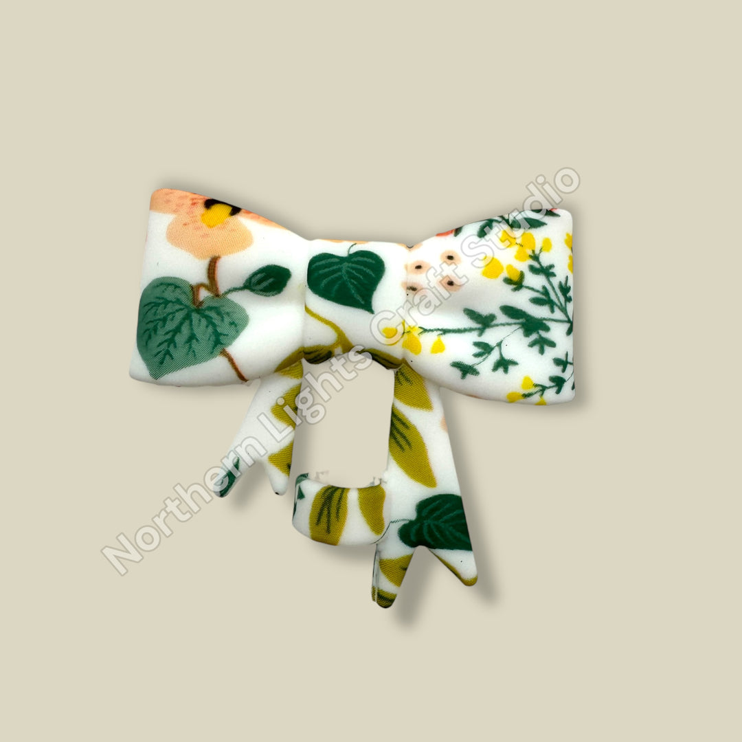 Floral Printed Silicone Bow Straw Cap Topper
