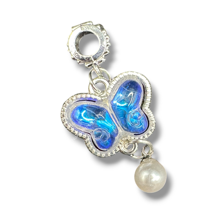 Silver Buterfly Pearl Charm with Bail -10pc. Mix