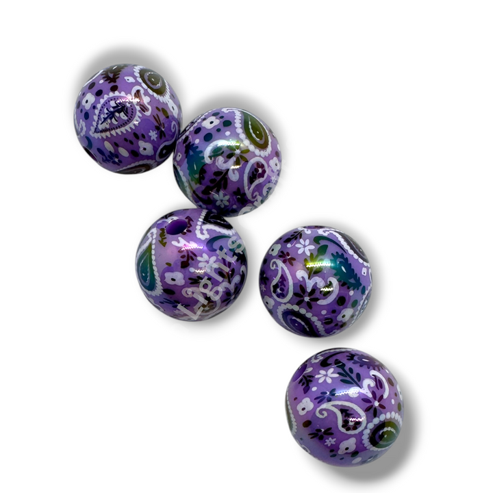BoHo UV Paisley Bandana Printed 16mm Acrylic Beads - 20pc.