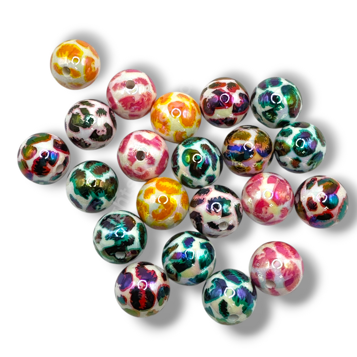 Leopard Print UV Acrylic 16mm Beads - 10pc.