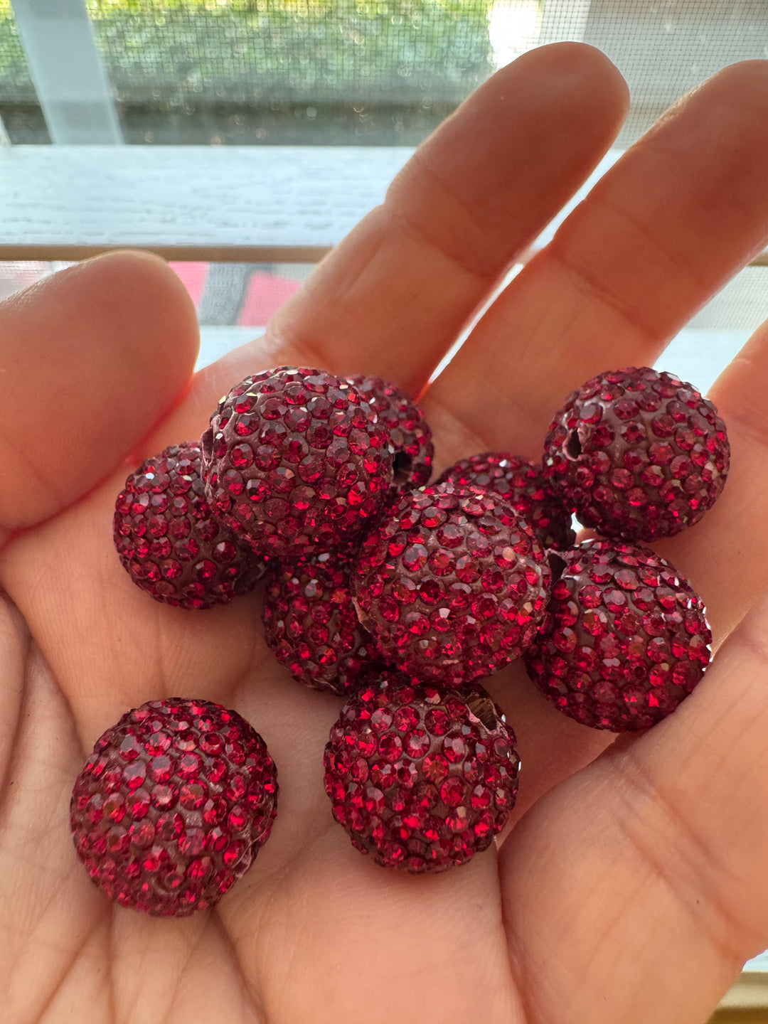 Ruby Rhinestone Clay Base Beads-16mm - 10pc.
