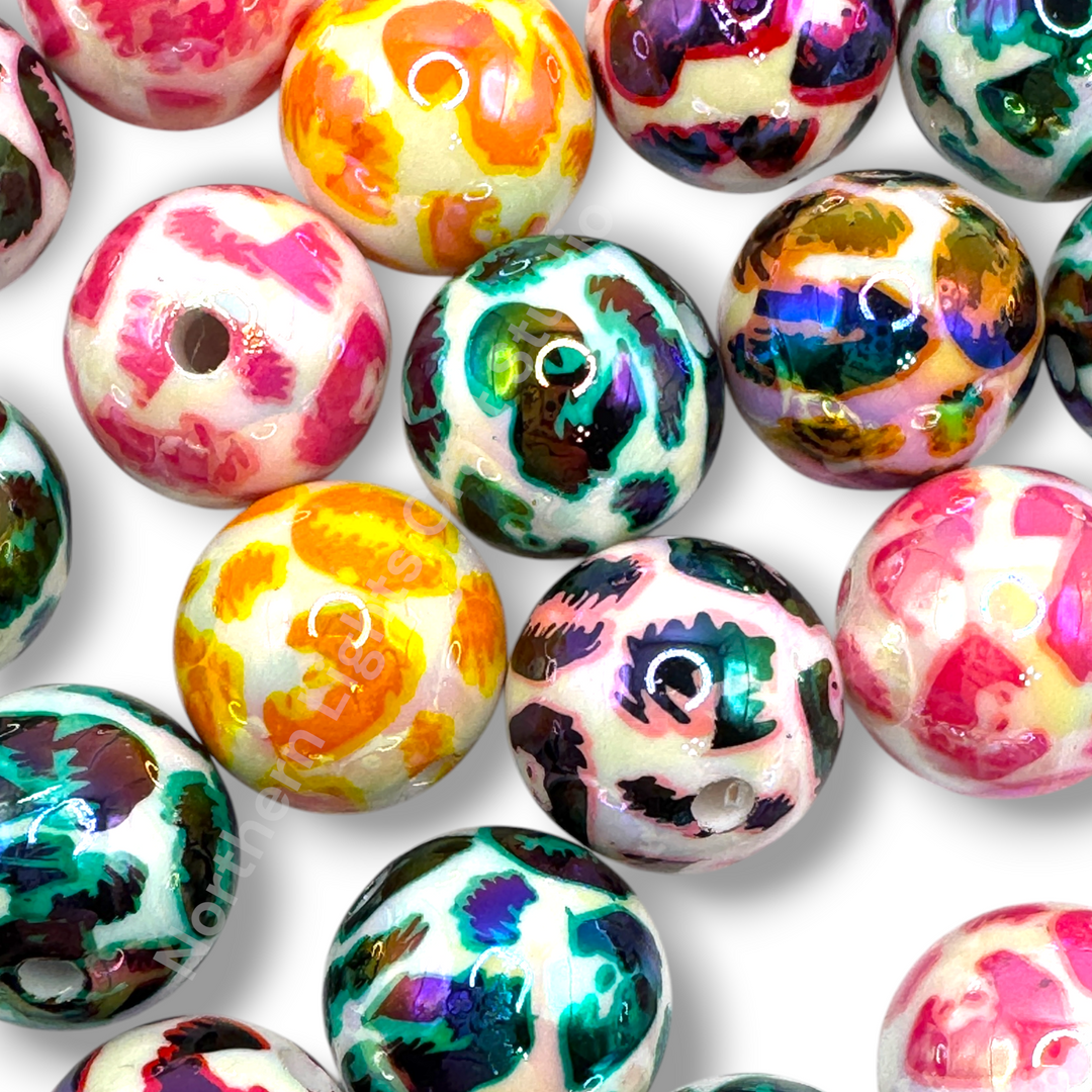 Leopard Print UV Acrylic 16mm Beads - 10pc.