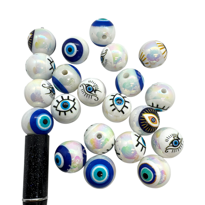 Evil Eye UV 16mm Acrylic Premium Printed Beads - 20pc.