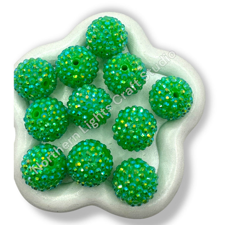 Bright Green AB 20mm Acrylic Rhinestone Bubblegum Beads - 10pc.