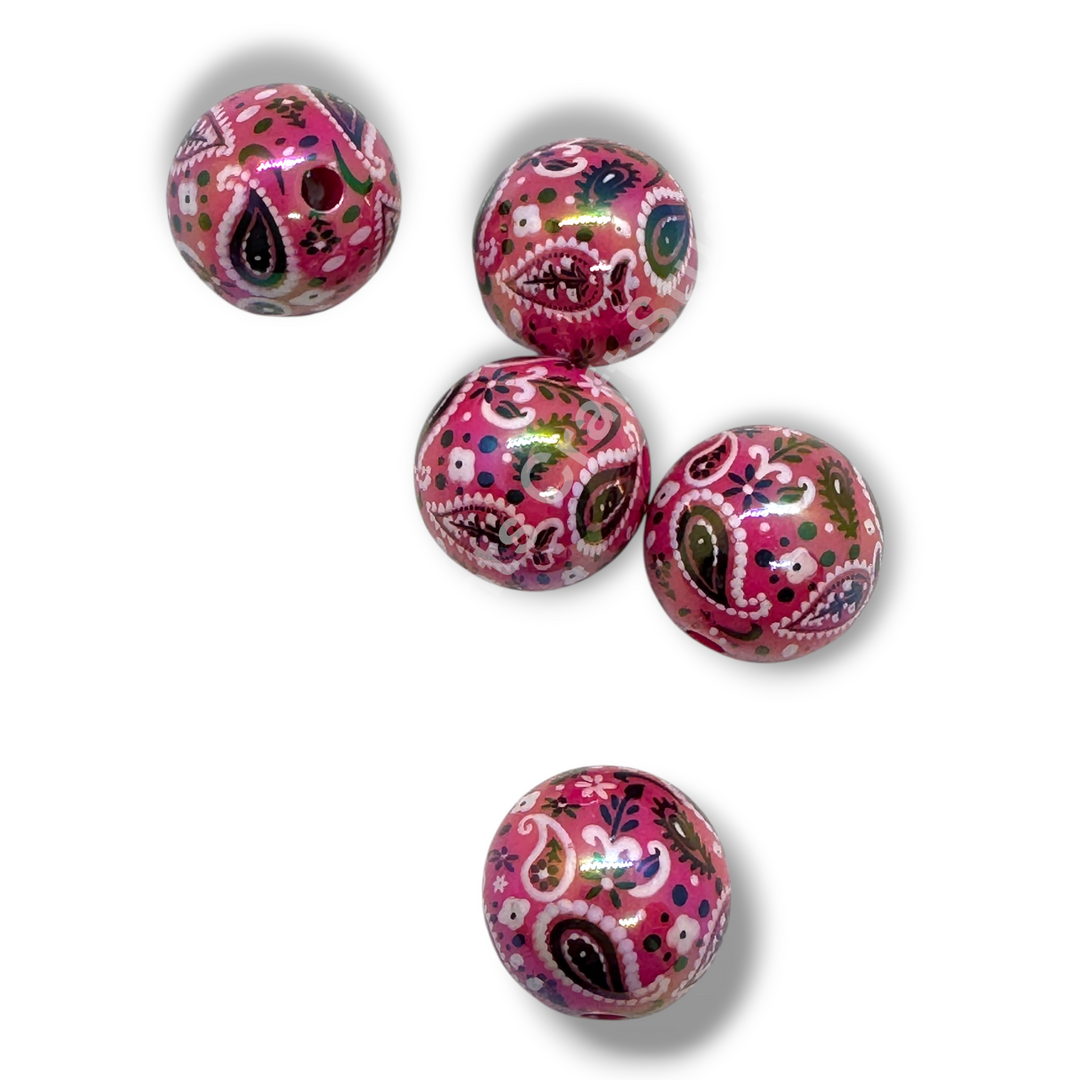 BoHo UV Paisley Bandana Printed 16mm Acrylic Beads - 20pc.