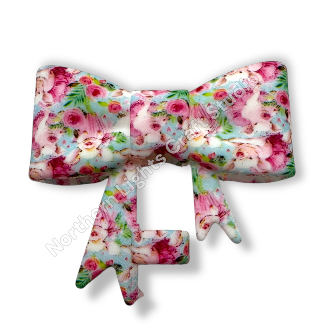 Floral Printed Silicone Bow Straw Cap Topper