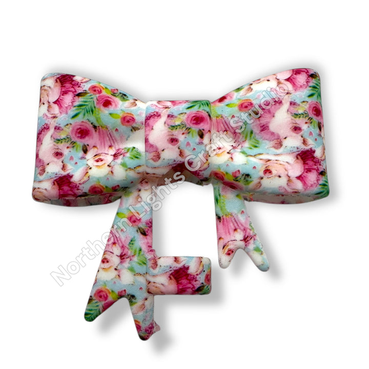 Floral Printed Silicone Bow Straw Cap Topper