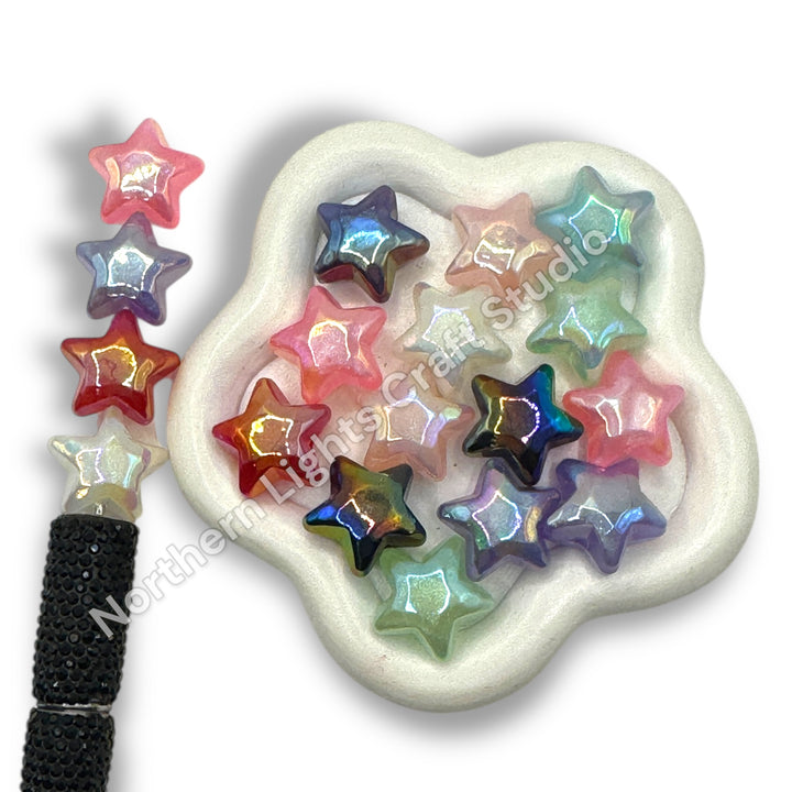 Pearl Finish Glitter Luminous Star Beads  - 20pc.