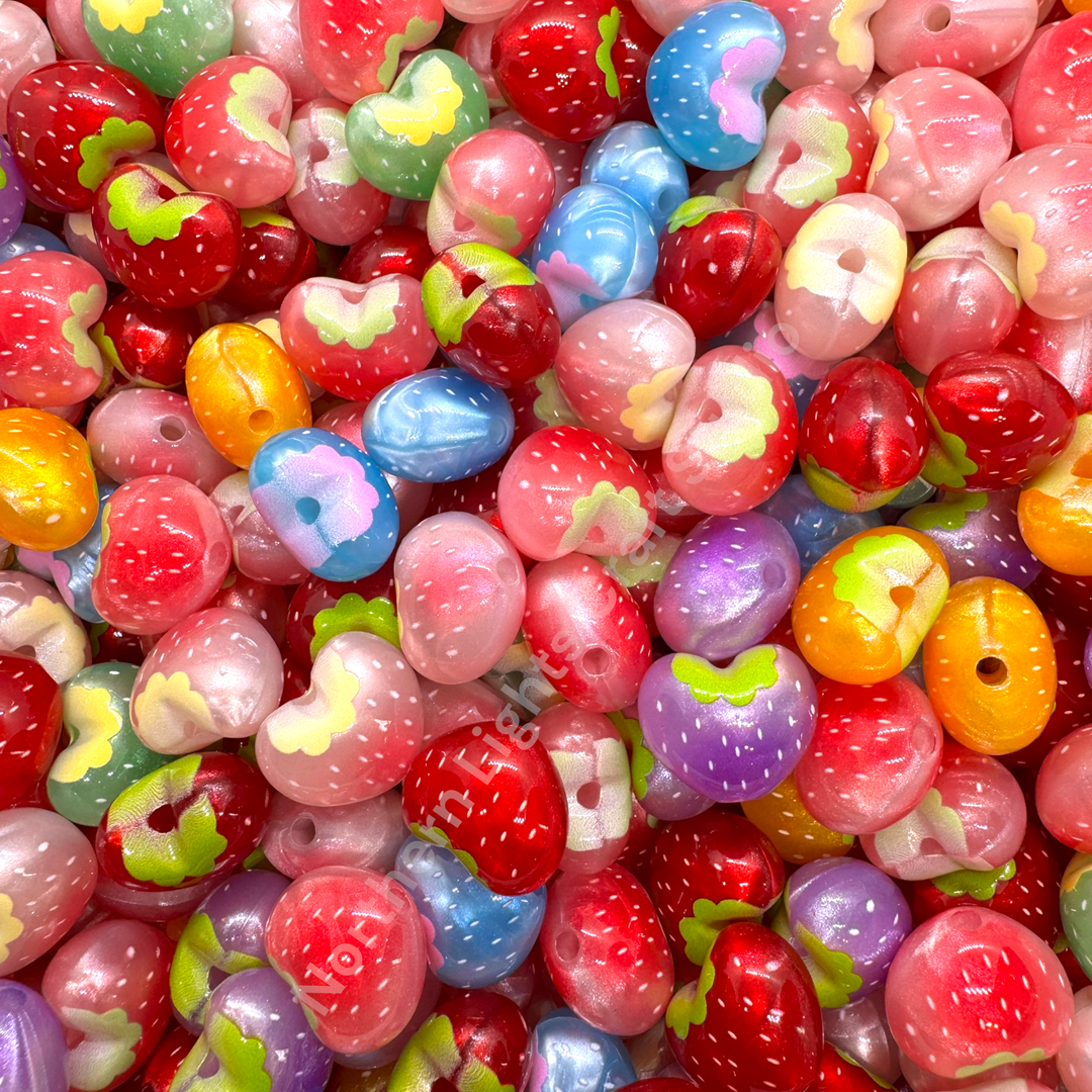 Bright Color Strawberry Galaxy Glitter Acrylic Beads - 20 pc. Mix