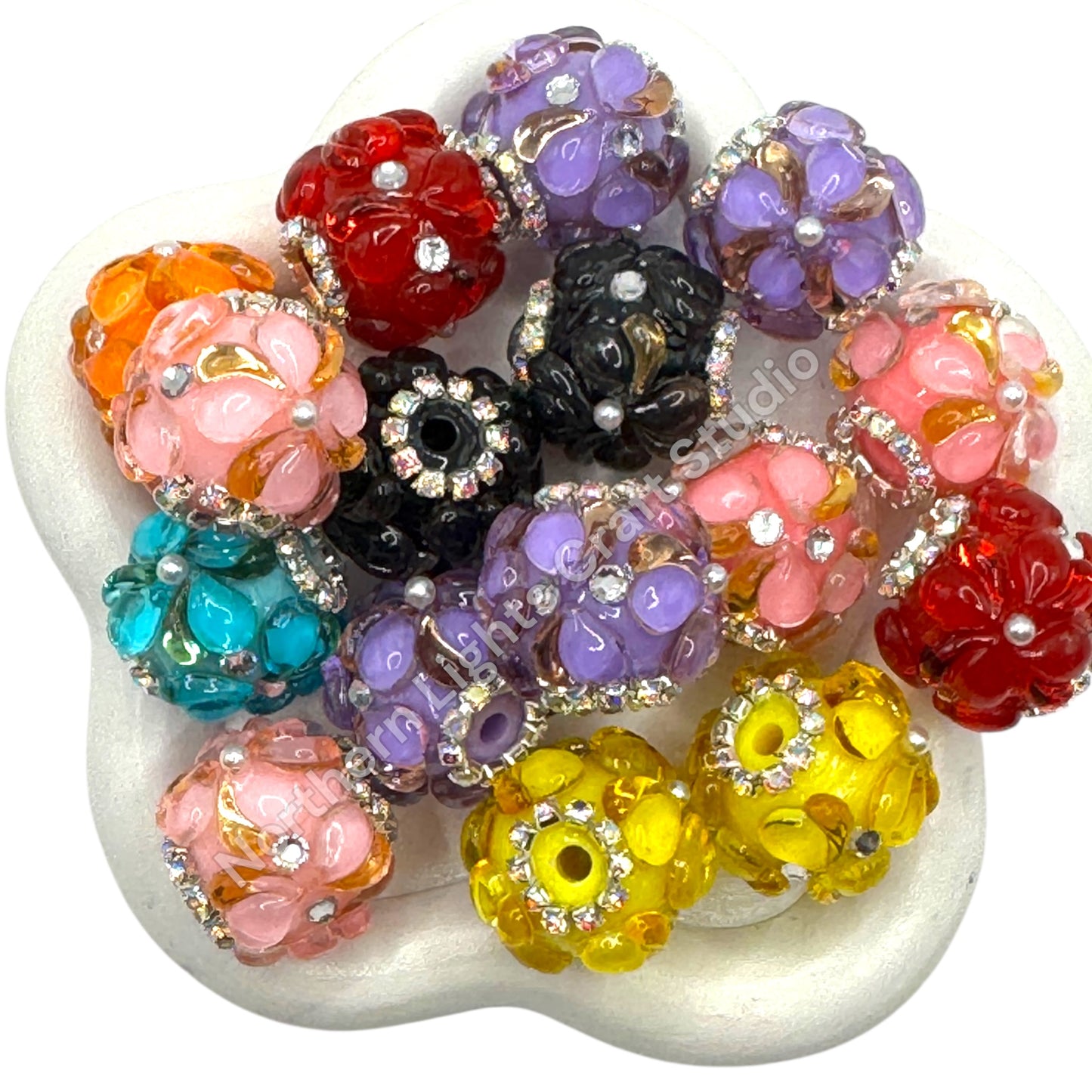 Glass Waterdrop Flower Fancy Bead - 2pc.