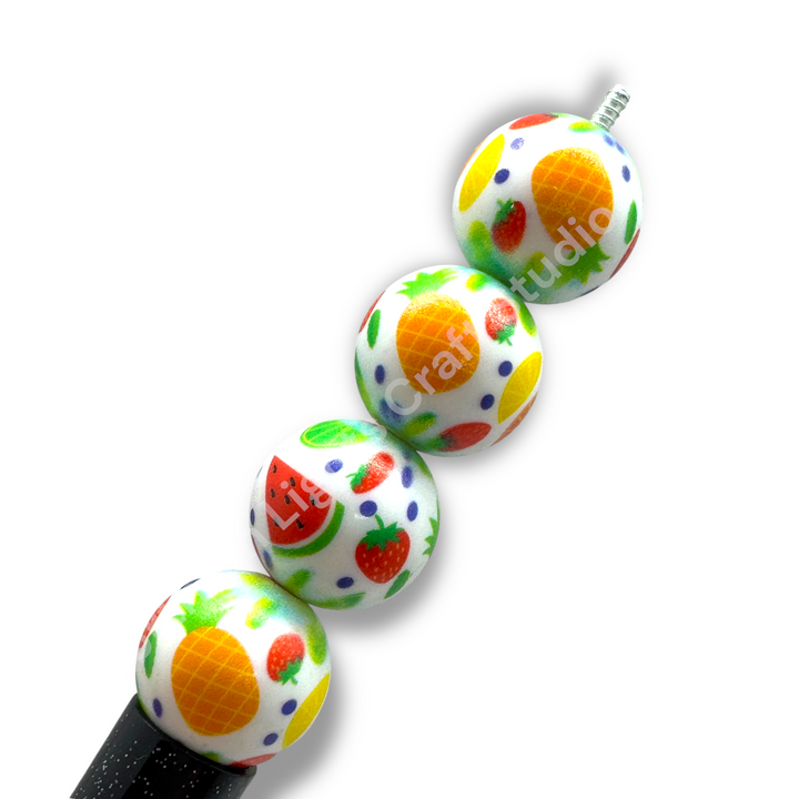 Fruit Printed Mix Matte White 16mm Acrylic Beads - 20pc.