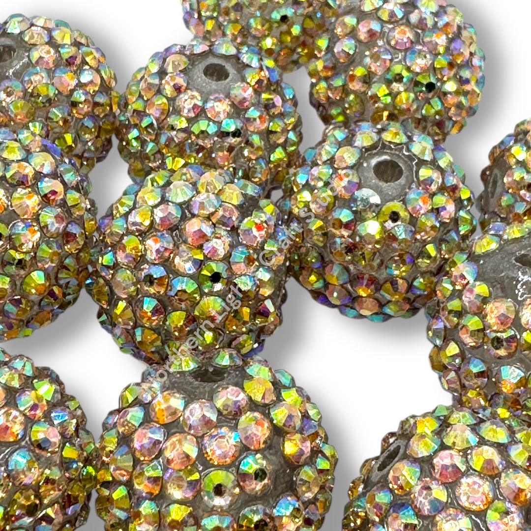 Gold Pink AB 20mm Acrylic Rhinestone Bubblegum Beads - 10pc.