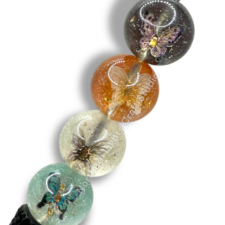 Glitter UV Coated Premium Resin Luminous 16mm Beads With Metal Butterfly Charm Inside -20pc.