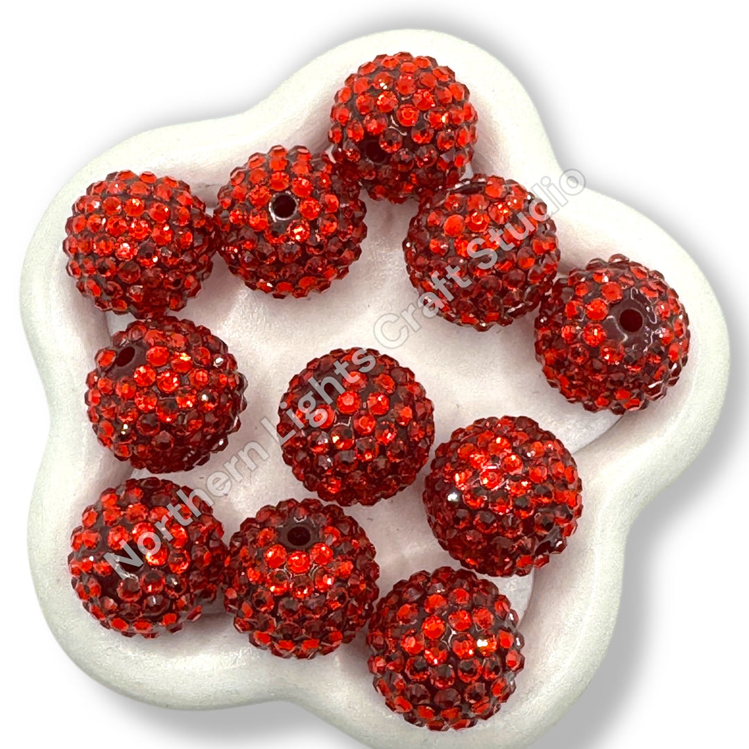 Red 20mm Acrylic Rhinestone Bubblegum Beads - 10pc.