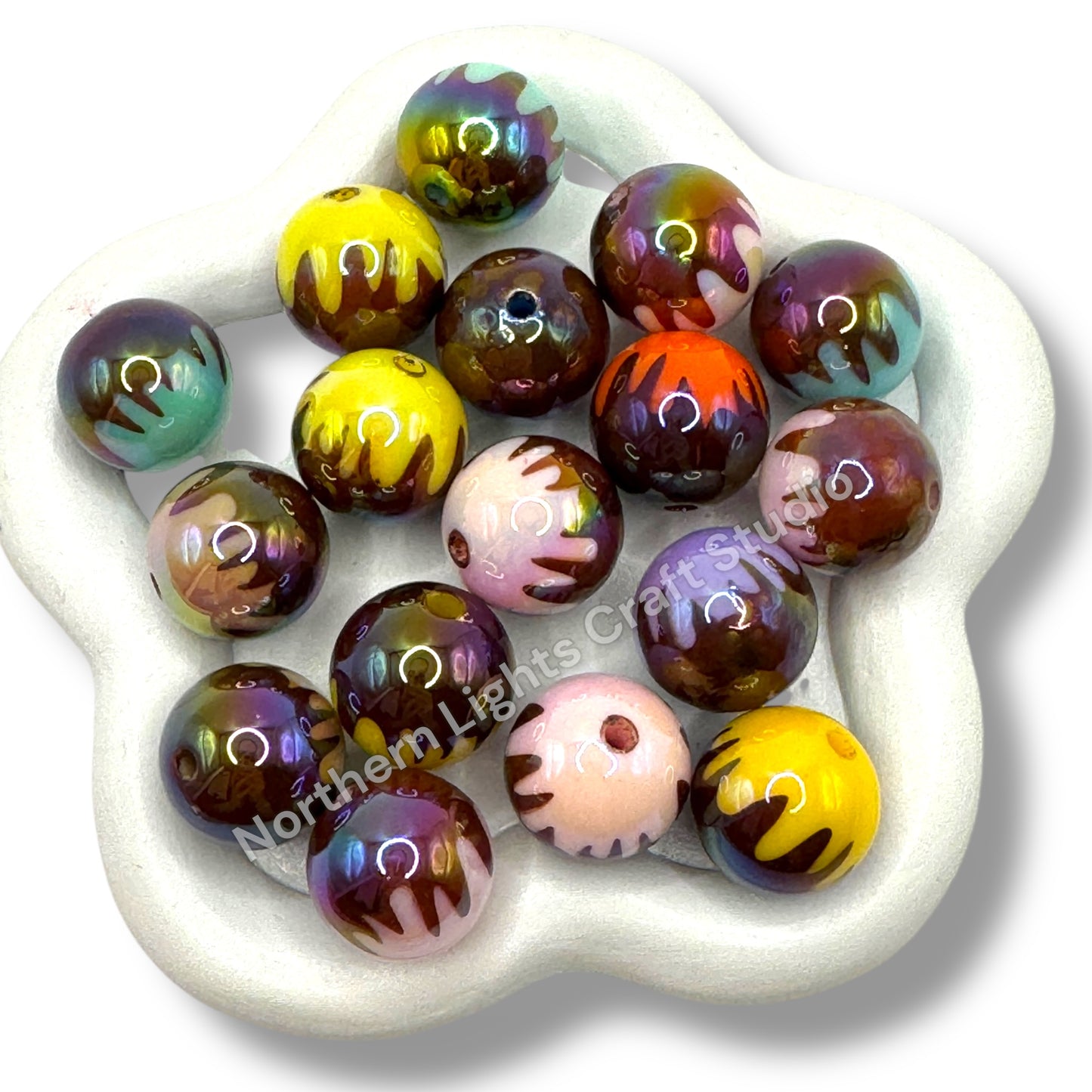 Chocolate Drip Printed Acrylic 16mm  Bead Mix - 20pc.
