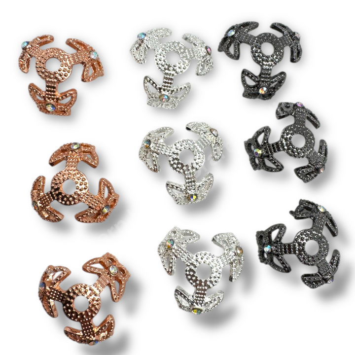 Metal Butterfly With Crystal 16mm Bead Cap  - 10pc.