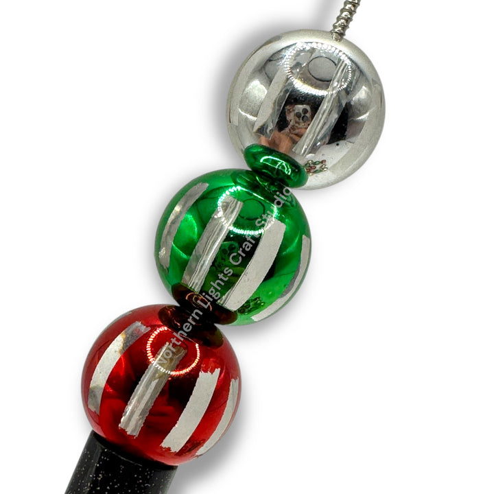 Shiny Striped Acrylic 20mm Beads - Christmas Mix - 10pc.