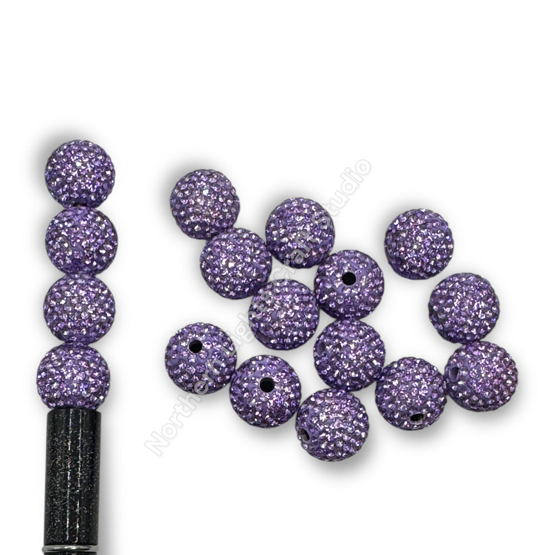 Lilac Rhinestone Clay Base Beads-16mm - 10pc.