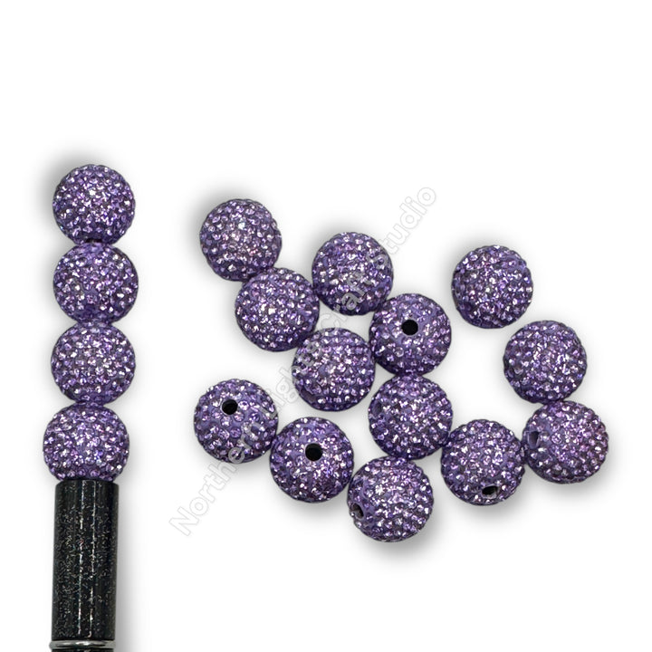 Lilac Rhinestone Clay Base Beads-16mm - 10pc.