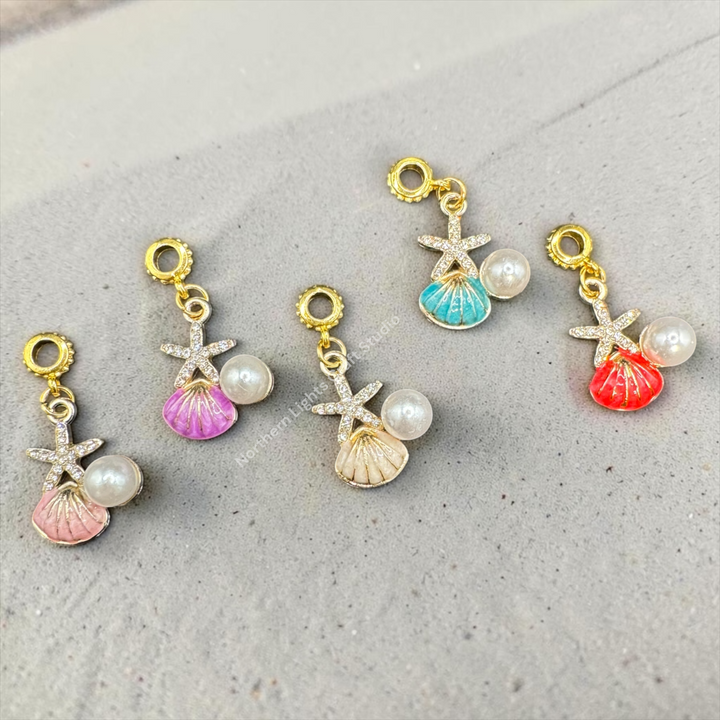 Seashell and Pearl Bail Bead with Attached Dangle - 5pc.