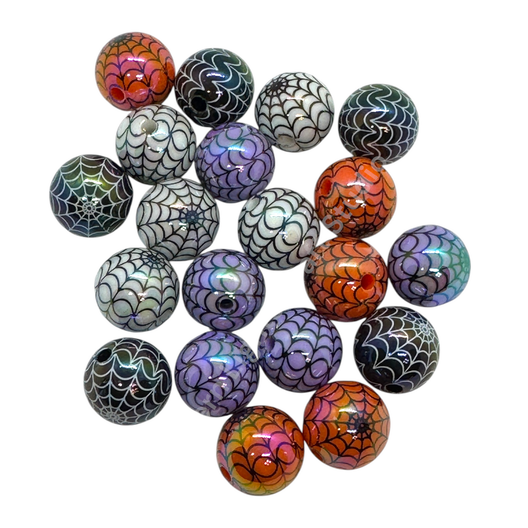 Spider Web  UV Printed 16mm Acrylic Bead Mix - 20pc. Mix