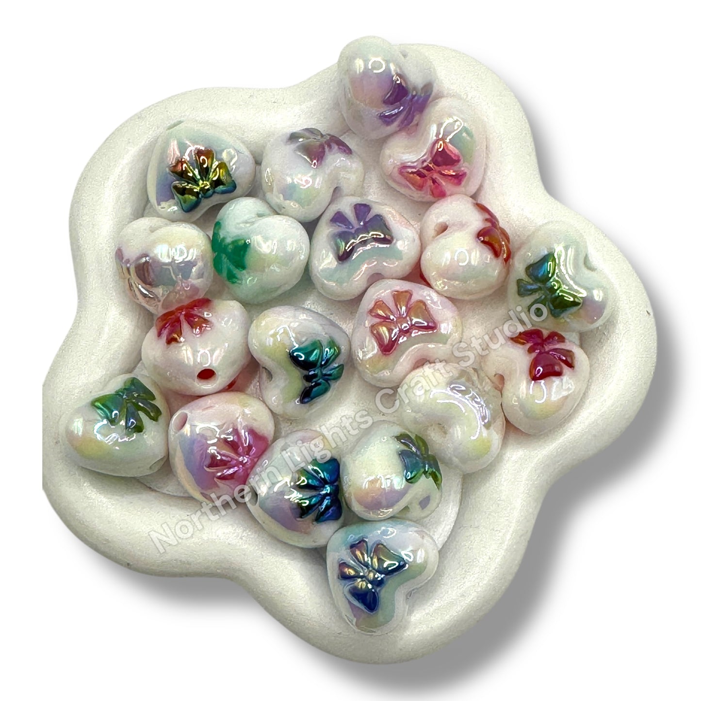 Heart Bow Printed Acrylic Bead Mix - 10 pc.