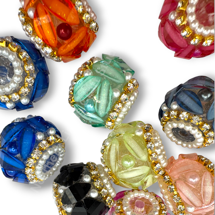 Fancy Pearl and Petal Slice 20m Gold Chain Rhinestone Beads - 10pc. Mix