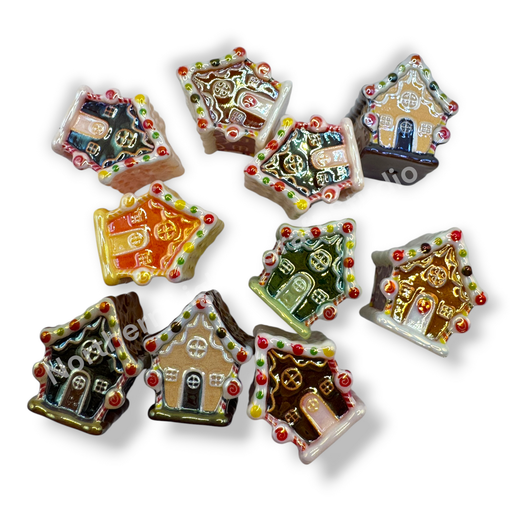 Halloween and Christmas Gingerbread UV Handpainted House Bead Mix -10pc.