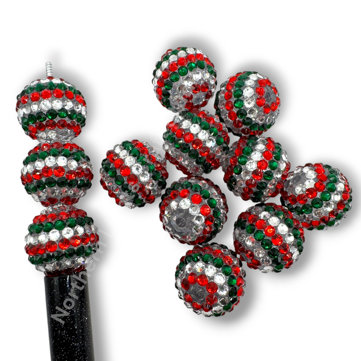 Christmas Stripe 20mm Acrylic Rhinestone Beads - 10pc.