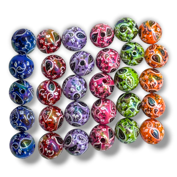 BoHo UV Paisley Bandana Printed 16mm Acrylic Beads - 20pc.