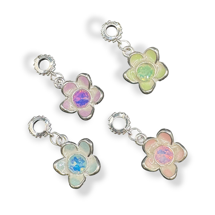 Enamel Silver Flower Crystal Charm with Bail -10pc. Mix