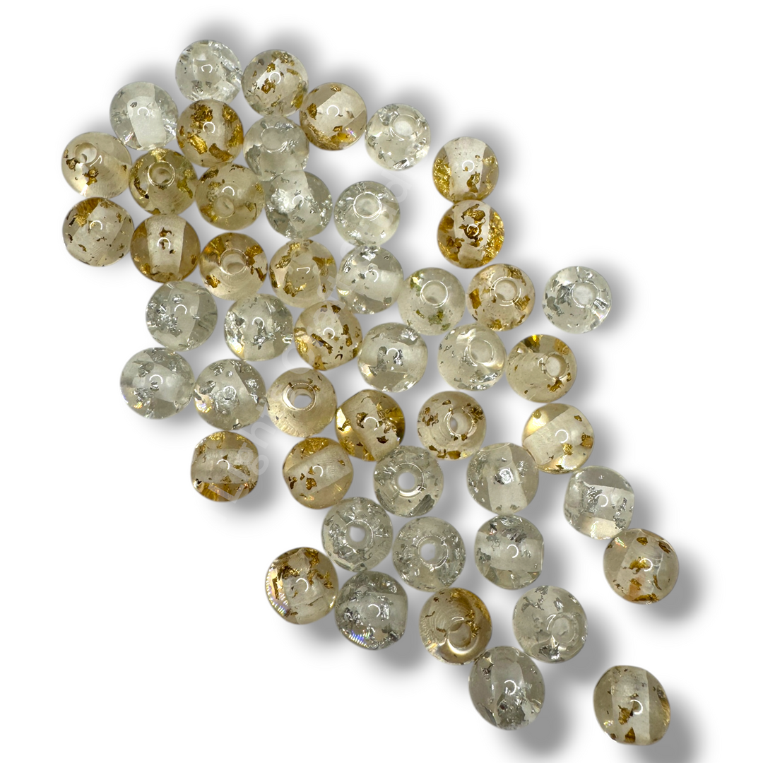 8mm Gold and Silver Flake Resin Beads- 50pc. Mix