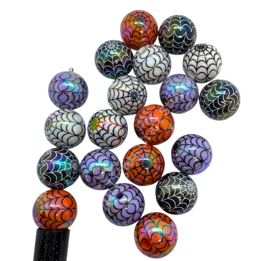 Spider Web  UV Printed 16mm Acrylic Bead Mix - 20pc. Mix
