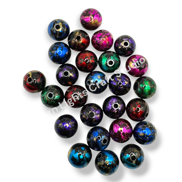 Chrome Looking Art Deco Printed Acrylic 16mm Bead Mix - 20 Piece Mix