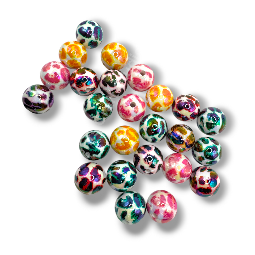 Leopard Print UV Acrylic 16mm Beads - 10pc.