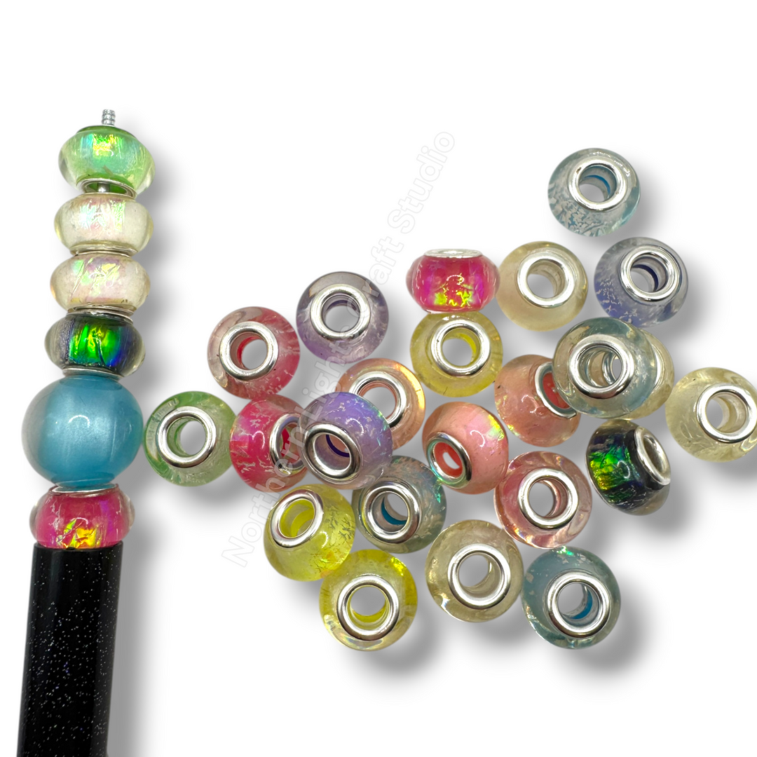 Irridescent Acrylic 14mm Large Hole Acrylic Spacer Beads - 25pc. Mix