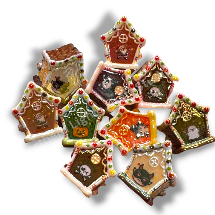 Halloween and Christmas Gingerbread UV Handpainted House Bead Mix -10pc.