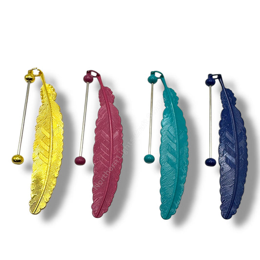 Feather Shaped Beadable Metal Bookmarks