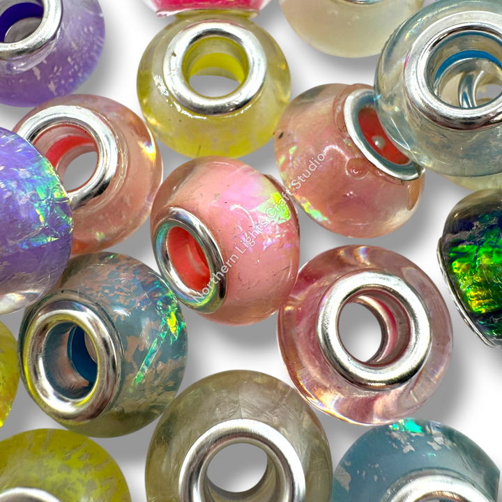 Irridescent Acrylic 14mm Large Hole Acrylic Spacer Beads - 25pc. Mix