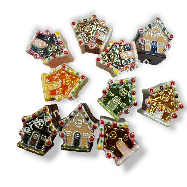 Halloween and Christmas Gingerbread UV Handpainted House Bead Mix -10pc.