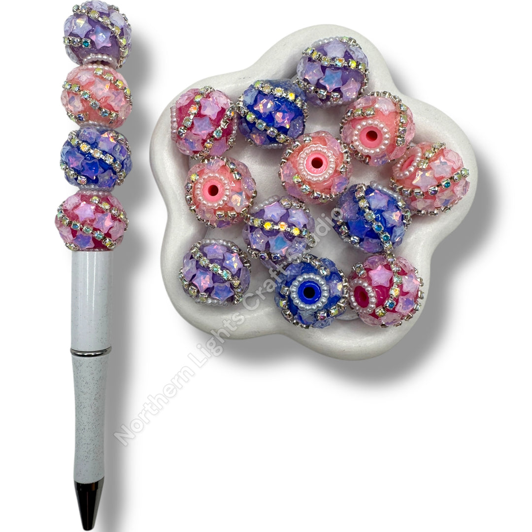 Bubble Glass Star Beads with Rhinestone Chain - 4pc.