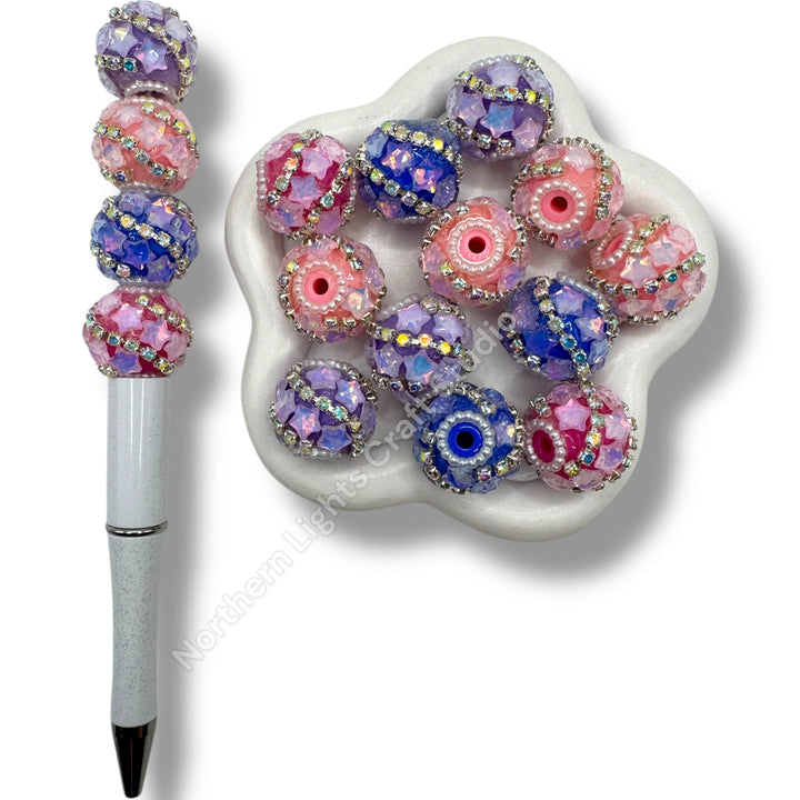Bubble Glass Star Beads with Rhinestone Chain - 4pc.