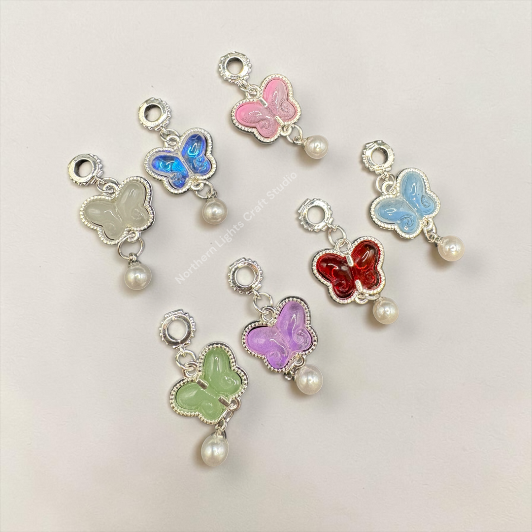 Silver Buterfly Pearl Charm with Bail -10pc. Mix