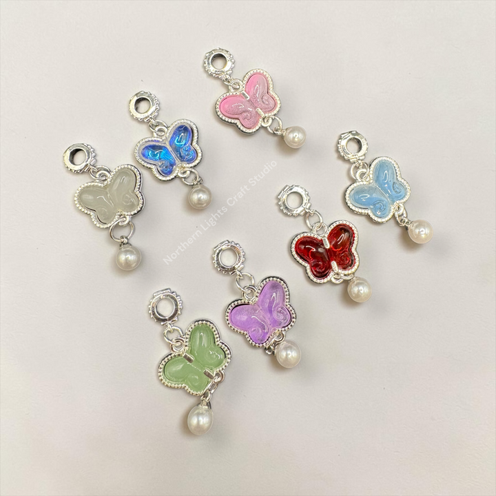 Silver Buterfly Pearl Charm with Bail -10pc. Mix