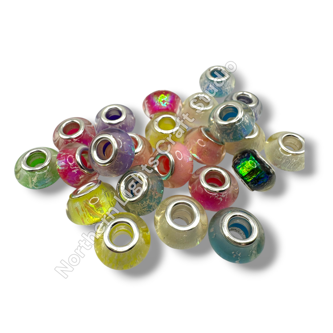 Irridescent Acrylic 14mm Large Hole Acrylic Spacer Beads - 25pc. Mix